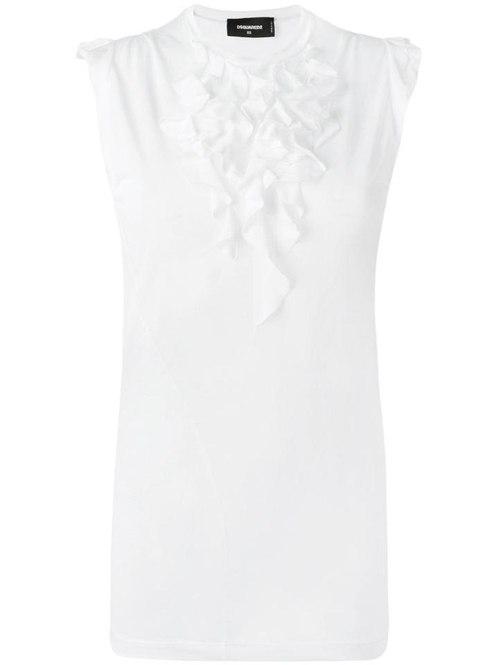 Dsquared2 Ruffled Tank Top, Women's, Size: Small, White, Cotton/polyamide