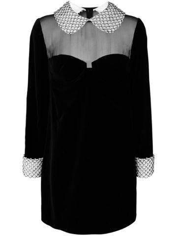 Tom Ford Embellished Trim Velvet Shift Dress - Black