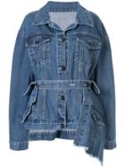 Ruban Tie-waist Denim Jacket - Blue