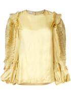 Dries Van Noten Ruffled Longsleeves Shift Blouse, Women's, Size: 44, Yellow/orange, Silk