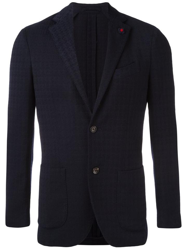 Lardini Floral Detail Blazer, Men's, Size: 52, Blue, Nylon/polyester/spandex/elastane/wool