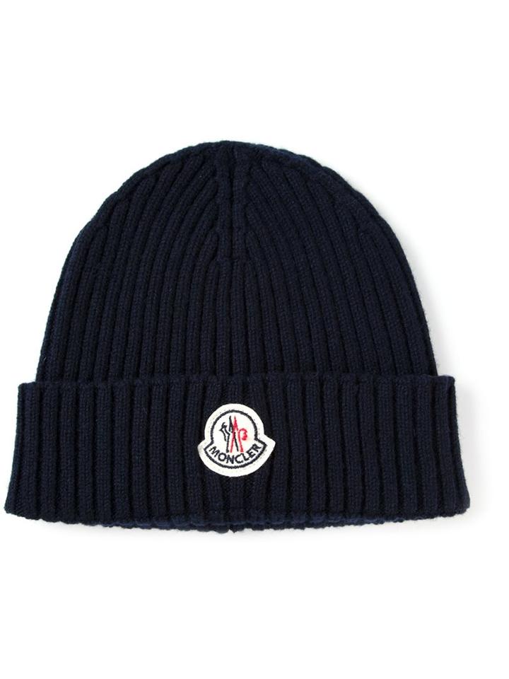 Moncler Ribbed Hat, Men's, Blue, Cashmere