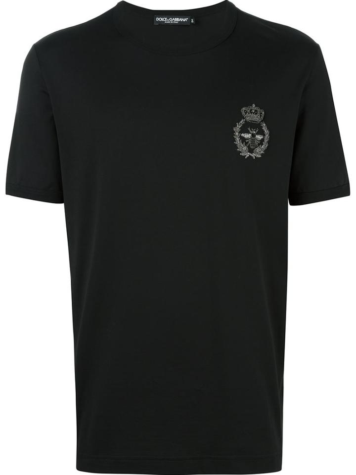 Dolce & Gabbana Crown & Bee Embroidered T-shirt, Men's, Size: 56, Black, Cotton/polyester/metallic Fibre/copper