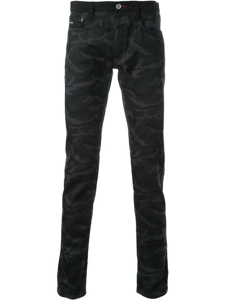 Loveless Camouflage Print Skinny Jeans, Men's, Size: 2, Black, Cotton/polyurethane