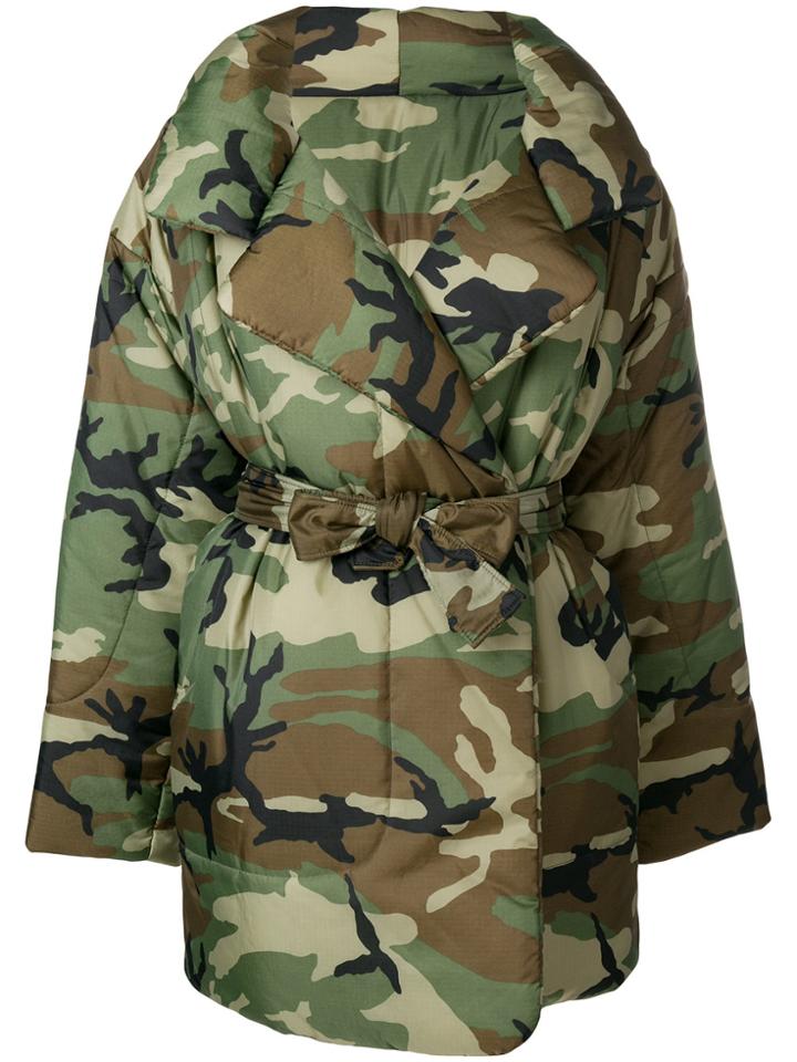Norma Kamali Oversized Camouflage Print Coat - Green