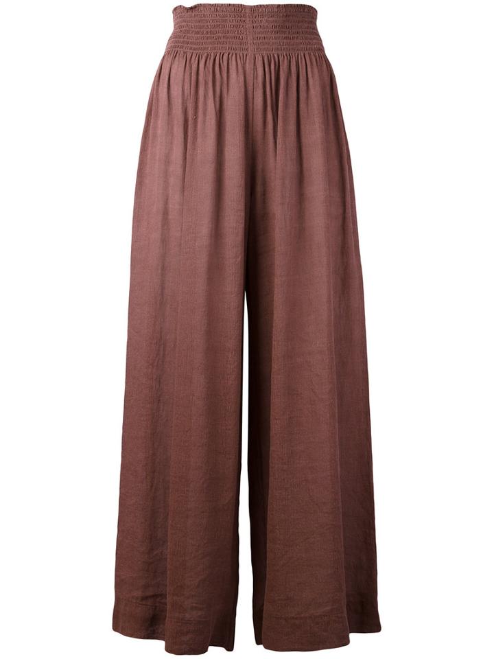Forte Forte - Elasticated Waistband Palazzo Pants - Women - Cotton/linen/flax - 2, Women's, Pink/purple, Cotton/linen/flax