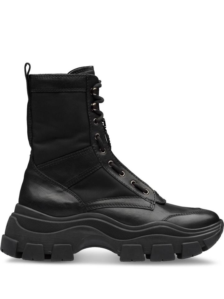 Prada Chunky Sole Combat Boots - Black