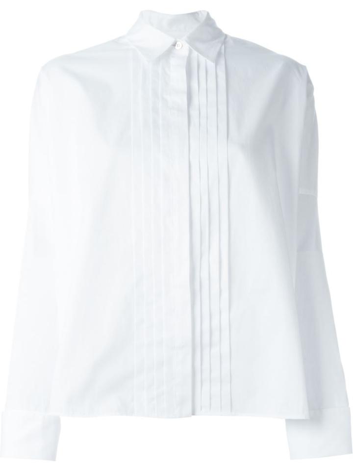 Mm6 Maison Margiela Pleated Front Shirt, Women's, Size: 44, White, Cotton