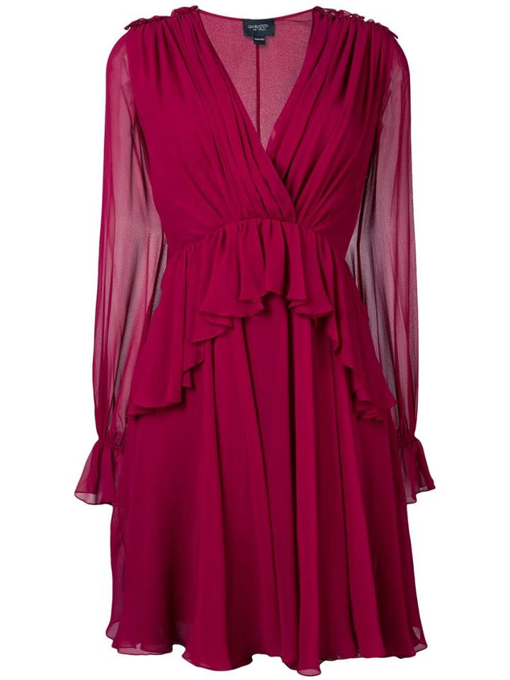 Giambattista Valli Ruffled V-neck Dress - Red