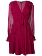 Giambattista Valli Ruffled V-neck Dress - Red