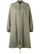 Army Yves Salomon Reversible Long Bombercoat, Women's, Size: 40, Green, Cotton/rabbit Fur/polyester