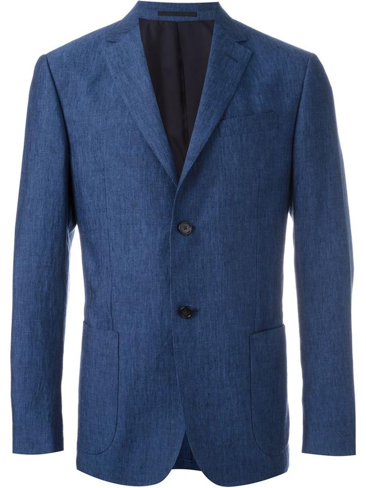 Z Zegna Two Button Blazer, Men's, Size: 52, Blue, Linen/flax/cupro