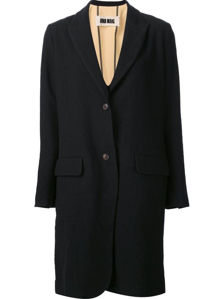 Uma Wang Striped Back Mid Coat, Women's, Size: Medium, Black, Linen/flax/wool