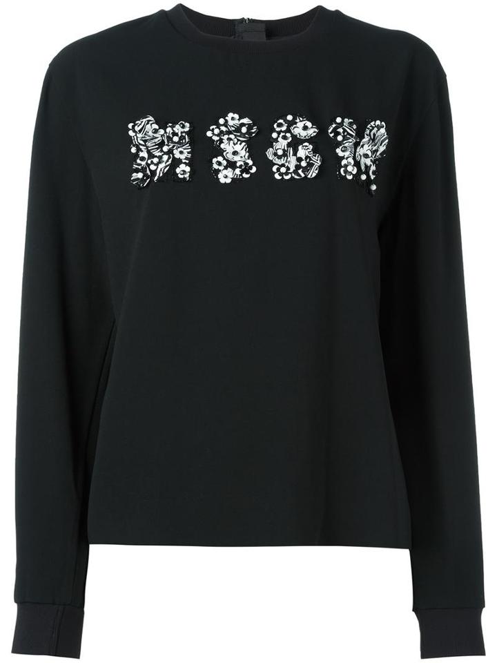 Msgm Floral Appliqué Sweatshirt, Women's, Size: 40, Black, Polyester/acetate/viscose