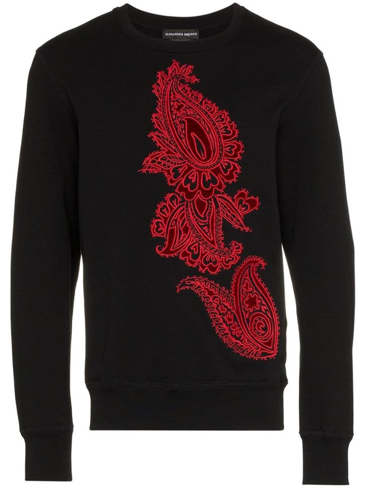 Alexander Mcqueen Embroidered Cotton Sweatshirt - Black