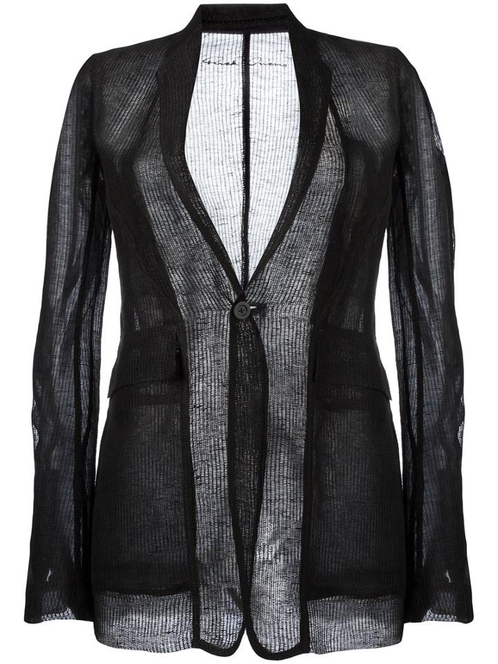 Rick Owens Sheer Ribbed Blazer, Women's, Size: 44, Black, Linen/flax/silk