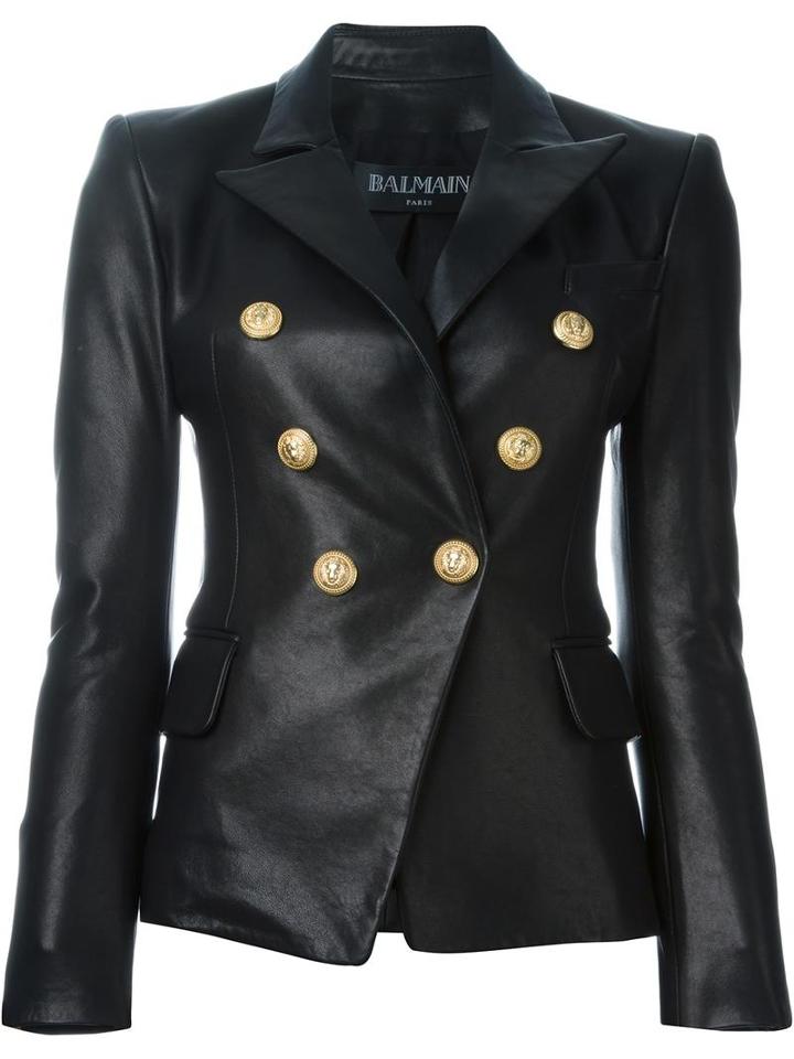 Balmain Fitted Blazer, Women's, Size: 38, Black, Lamb Skin/viscose/cotton