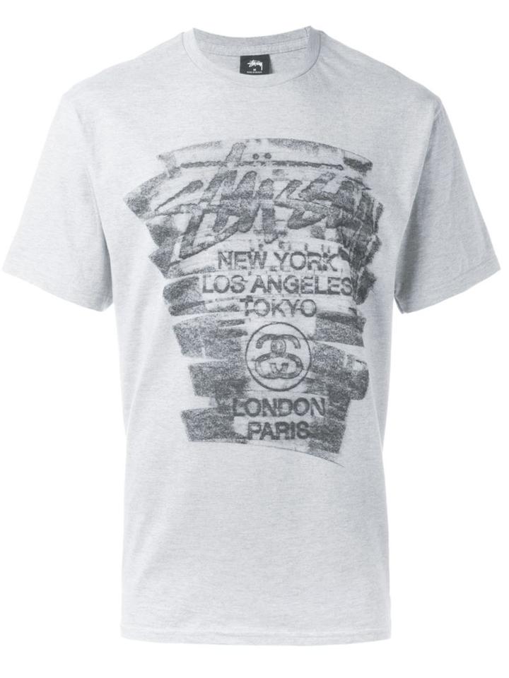 Stussy Logo Print T-shirt, Men's, Size: L, Grey, Cotton/polyester