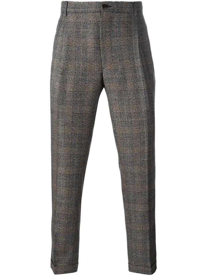 Etro Plaid Tapered Trousers, Men's, Size: 48, Grey, Silk/acetate/viscose/wool