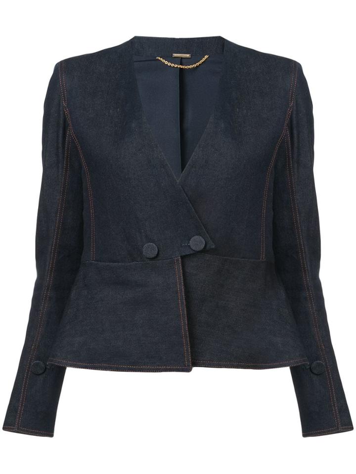 Adam Lippes Fitted Denim Peplum Blazer - Blue