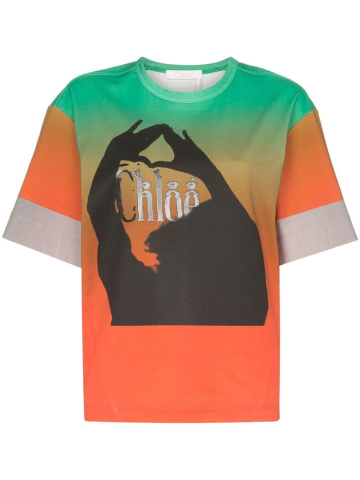 Chloé Graphic Print Ombre Cotton T-shirt - Green