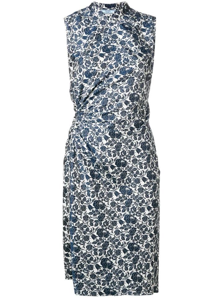 Prada Vintage 2000's Floral Draped Dress - Blue