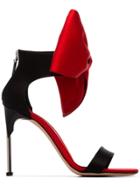 Alexander Mcqueen Black And Red 105 Satin Bow Embellished Sandals
