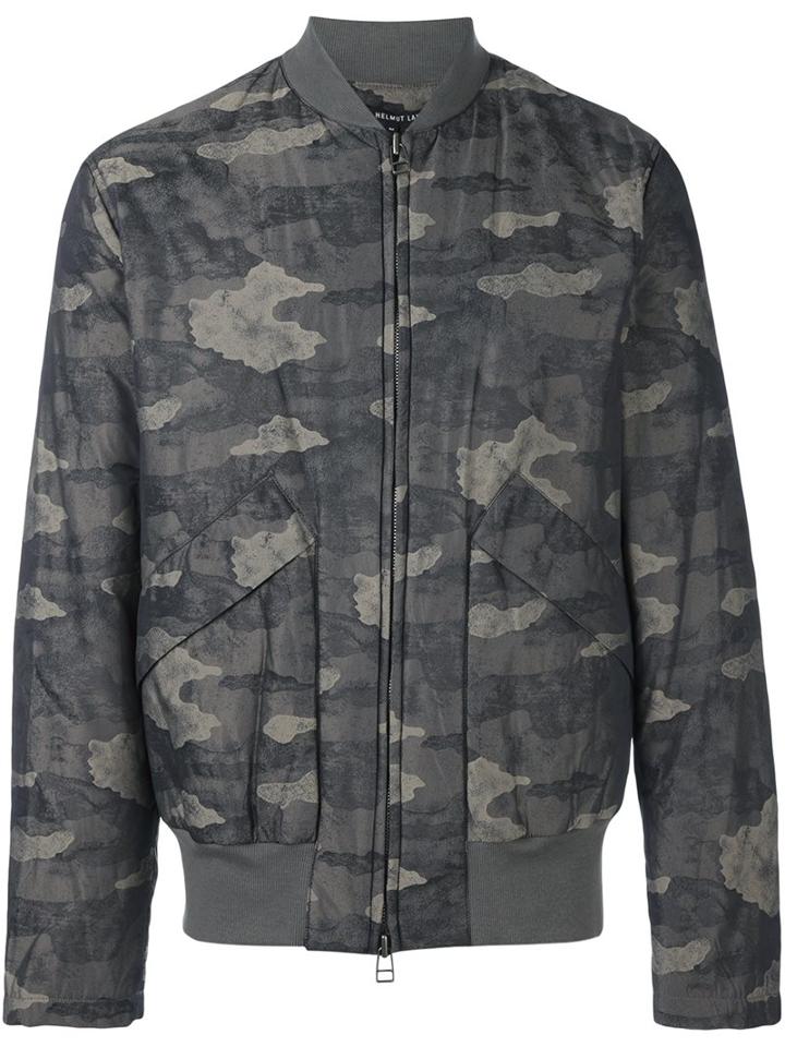Helmut Lang Camouflage Print Bomber Jacket, Men's, Size: Small, Grey, Polyamide/cotton/viscose