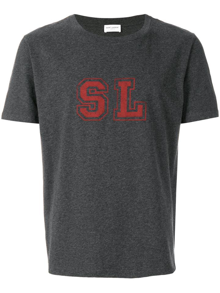 Saint Laurent Chest Print T-shirt - Grey
