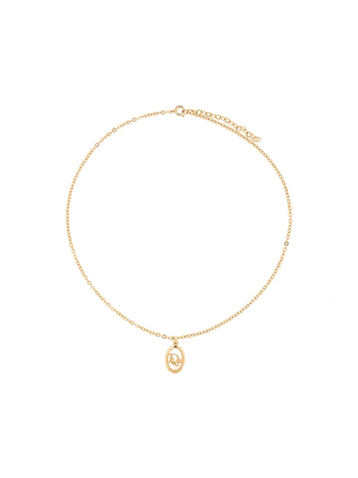 Christian Dior Vintage Logo Oval Necklace - Metallic