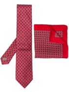 Canali Patterned Tie Handkerchief Set - Red