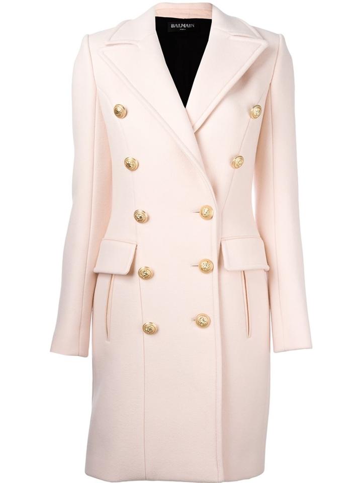 Balmain Double Breasted Coat, Women's, Size: 38, Pink/purple, Cotton/viscose/cashmere/virgin Wool