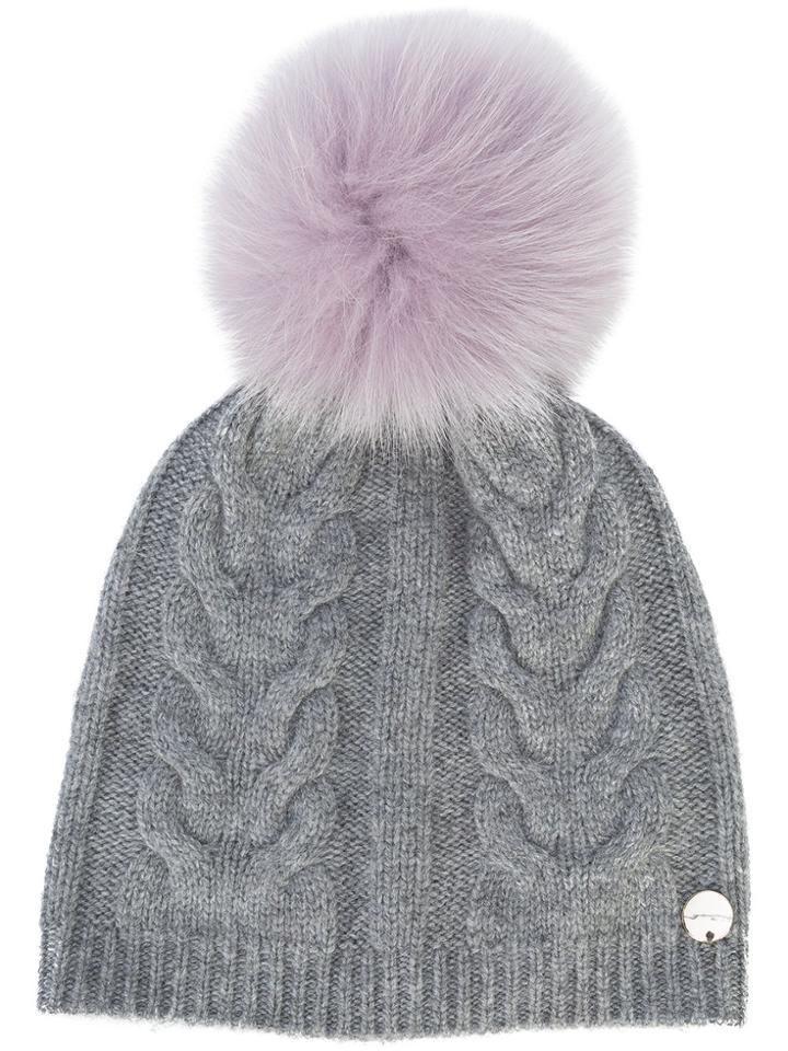 Yves Salomon Pompom Beanie - Grey