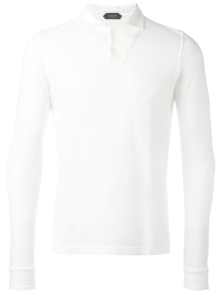Zanone Long Sleeve Polo Shirt, Men's, Size: Medium, White, Cotton