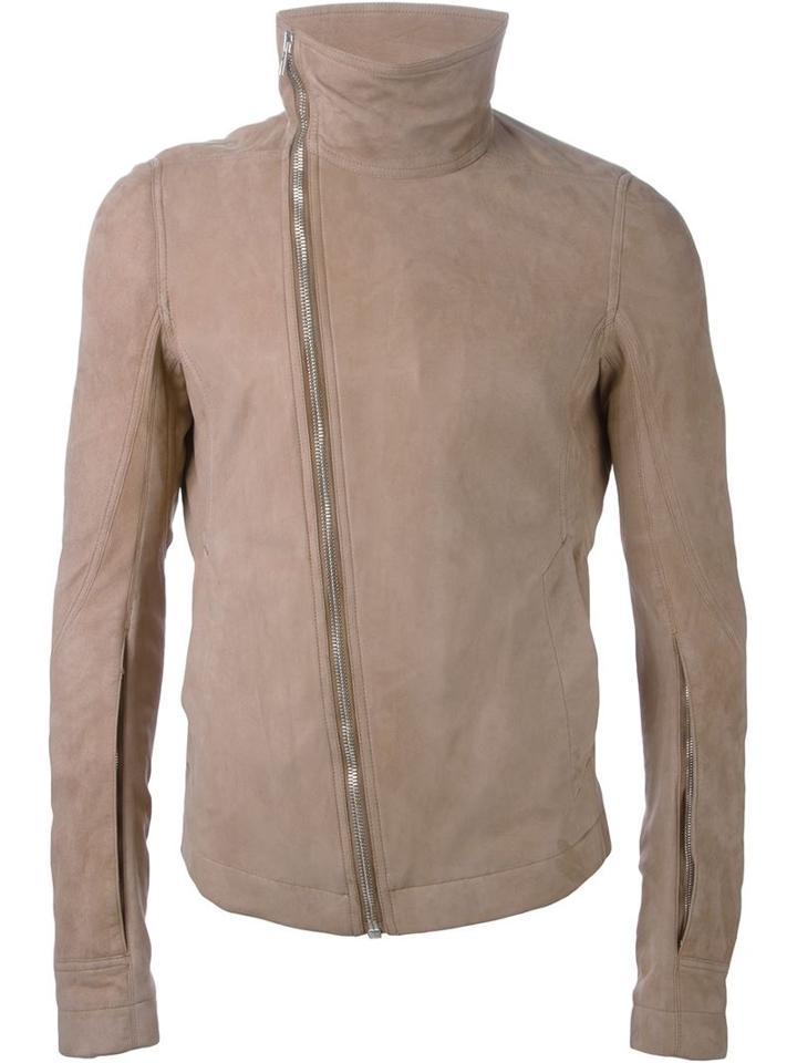 Rick Owens Draped Collar Biker Jacket, Men's, Size: 52, Nude/neutrals, Lamb Skin/viscose/cotton