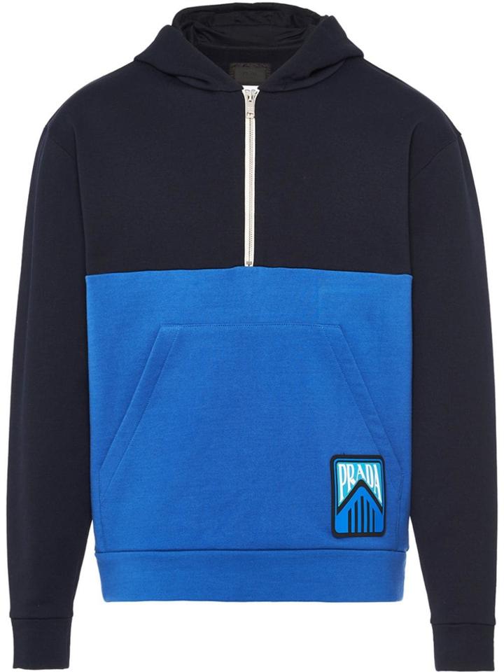 Prada Logo Plaque Hoodie - Blue