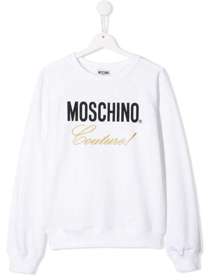 Moschino Kids Teen Logo Printed Sweater - White