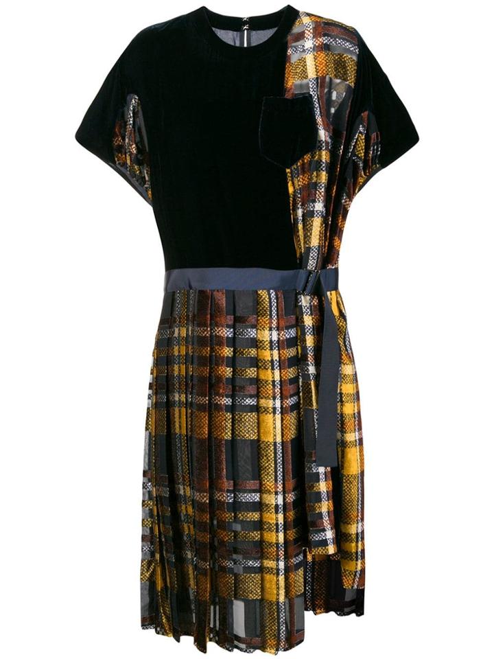 Sacai Tartan T-shirt Dress - Blue