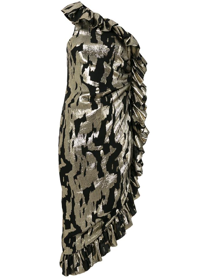 Attico One-shoulder Ruffled Midi Dress - Black