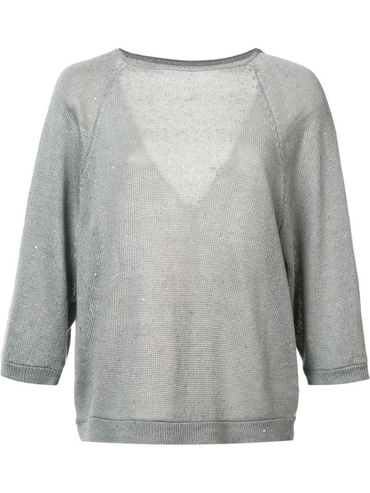 Brunello Cucinelli V-back Jumper, Women's, Size: Medium, Grey, Linen/flax