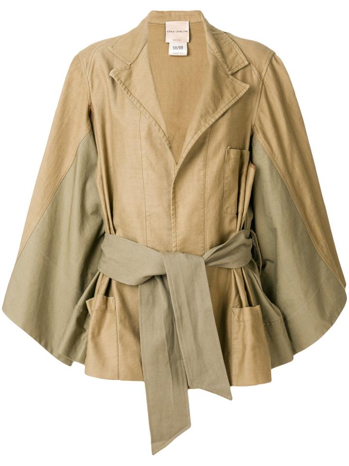 Erika Cavallini Pleated Panel Waist Tie Jacket - Green