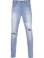 Monkey Time Distressed Stonewash Skinny Jeans, Men's, Size: Small, Blue, Cotton/calf Leather/polyurethane