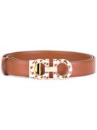 Salvatore Ferragamo Double Gancio Buckle Belt, Men's, Size: 85, Brown, Calf Leather