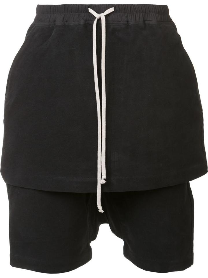 Rick Owens Drkshdw Skirt Layer Short Trousers, Men's, Size: Large, Black, Cotton