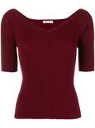 Charlott Short-sleeve Fitted Sweater - Red