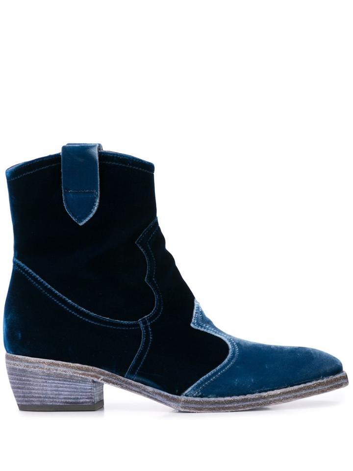 Madison. Maison Velvet Ankle Boots - Blue