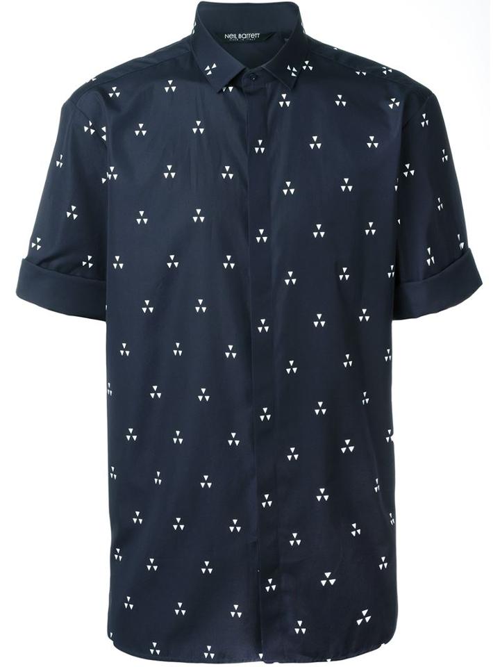 Neil Barrett - Geometric Print Shirt - Men - Cotton - 42, Blue, Cotton