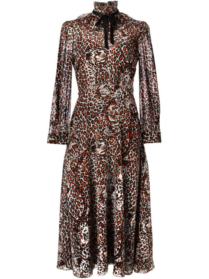 Saint Laurent Leopard Print Dress, Women's, Size: 38, Black, Silk/viscose