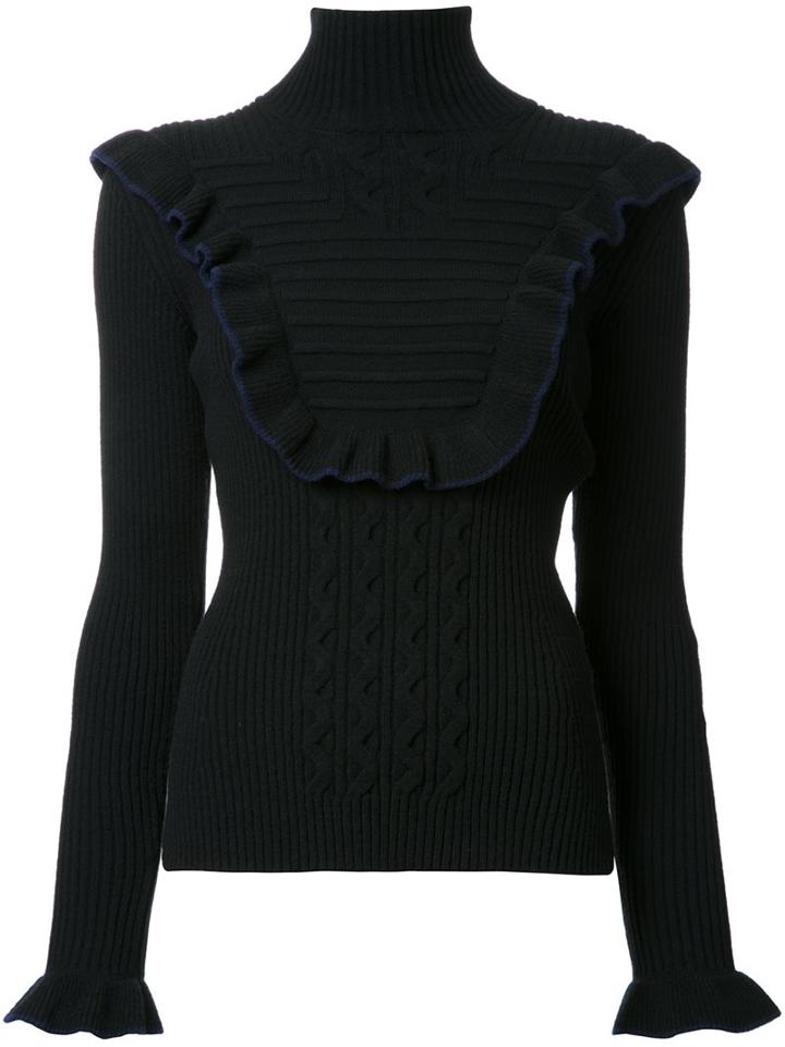 Fendi Frill Trim Jumper, Women's, Size: 42, Black, Wool/polyester