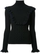 Fendi Frill Trim Jumper, Women's, Size: 42, Black, Wool/polyester